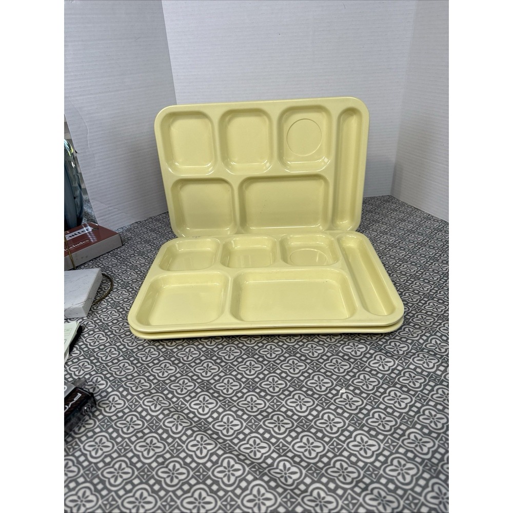 3 Vintage Texas Ware School Lunch Cafeteria Trays Yellow Melamine
